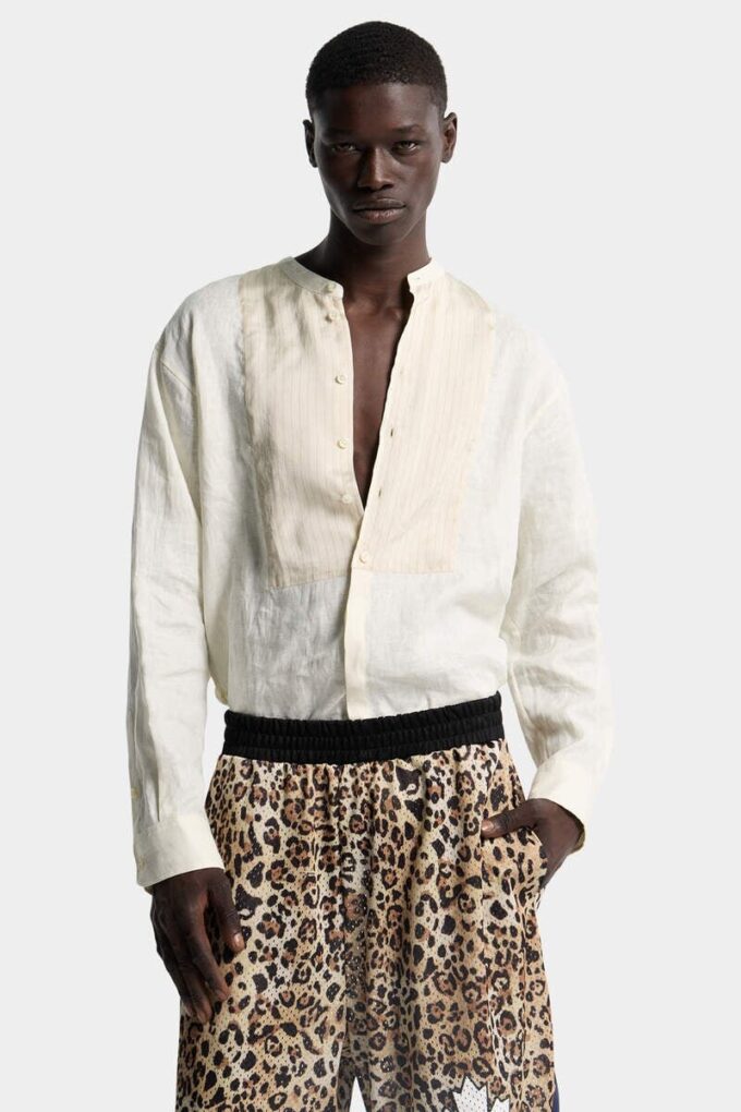 Chemise à col tombant et nœud papillon