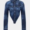 Chemise en denim Night Whisper à encolure profonde Chemise en denim Night Whisper à encolure profonde