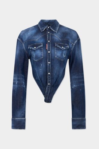Chemise en denim Night Whisper à encolure profonde