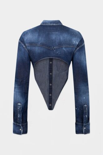 Chemise en denim Night Whisper à encolure profonde