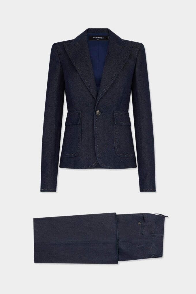 Costume en denim délavé indigo