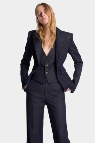 Costume en denim délavé indigo