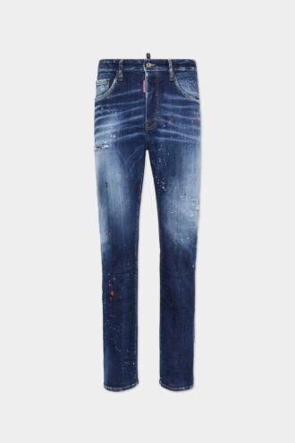 Jeans 642 délavage à taches rouges moyennes