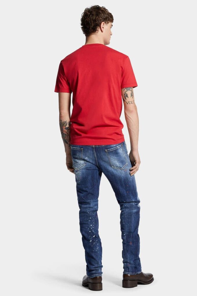 Jeans 642 délavage à taches rouges moyennes