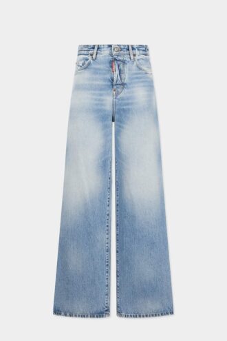 Jeans baggy délavé clair en diagonale