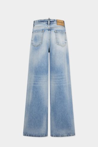 Jeans baggy délavé clair en diagonale