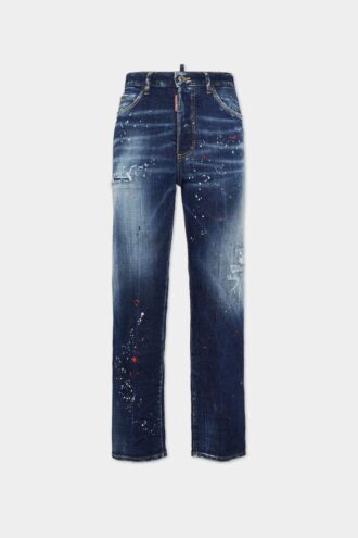 Jeans Boston délavés à taches rouges moyennes
