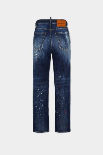Jeans Boston délavés à taches rouges moyennes
