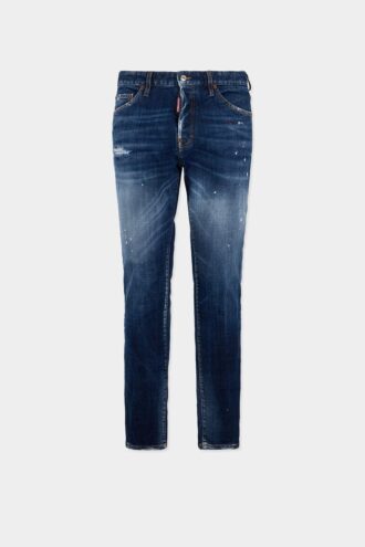 Jeans Teddy délavés rouges à taches