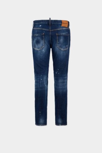 Jeans Teddy délavés rouges à taches