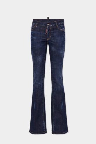 Jeans évasés à taille moyenne, délavage foncé et épuré