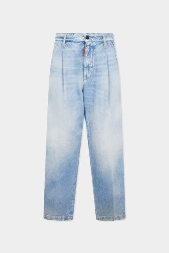 Pantalon en denim délavé clair à un pli