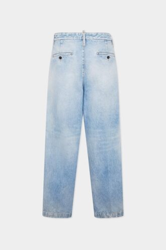 Pantalon en denim délavé clair à un pli