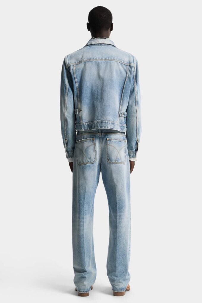 Pantalon sexy des années 70, délavage clair en diagonale