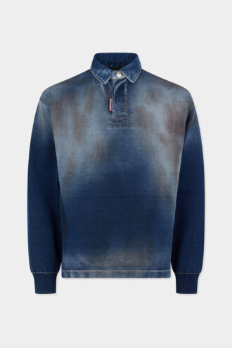 Polo à manches longues en maille effet denim