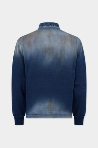 Polo à manches longues en maille effet denim