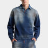 Polo à manches longues en maille effet denim