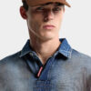 Polo à manches longues en maille effet denim