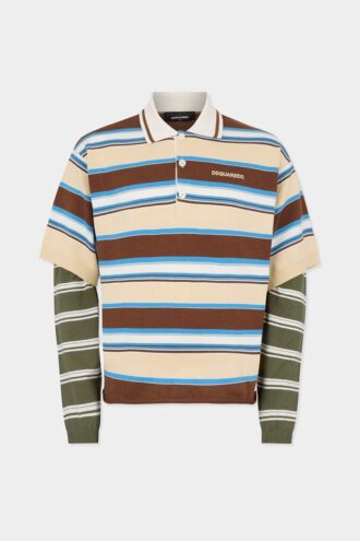 Polo en maille à manches longues rayé
