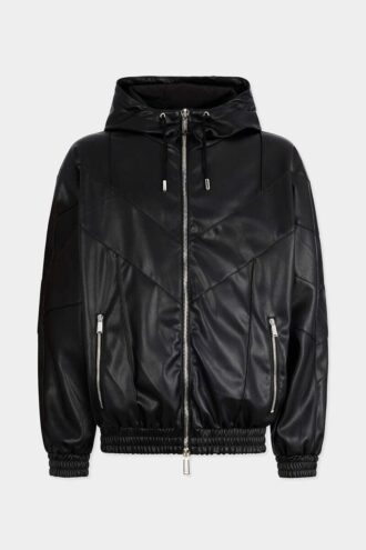 Sweat à capuche zippé en simili cuir