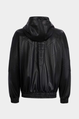 Sweat à capuche zippé en simili cuir
