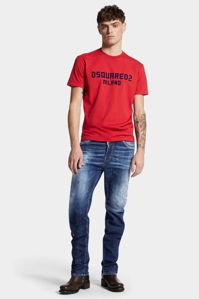 Jeans 642 délavage à taches rouges moyennes