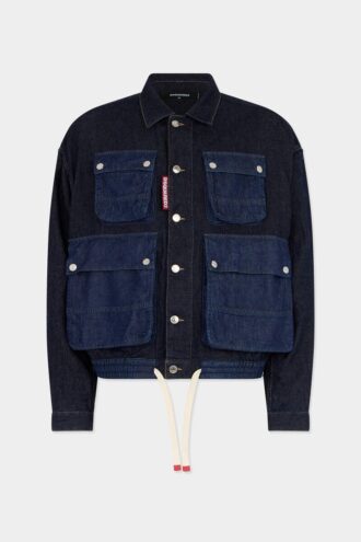 Veste en jean cargo délavage foncé