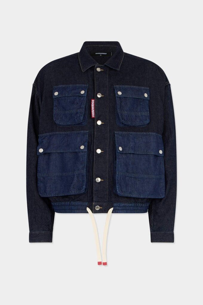 Veste en jean cargo délavage foncé Veste en jean cargo délavage foncé
