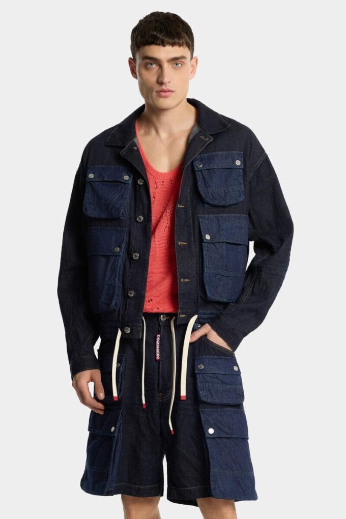 Veste en jean cargo délavage foncé Veste en jean cargo délavage foncé