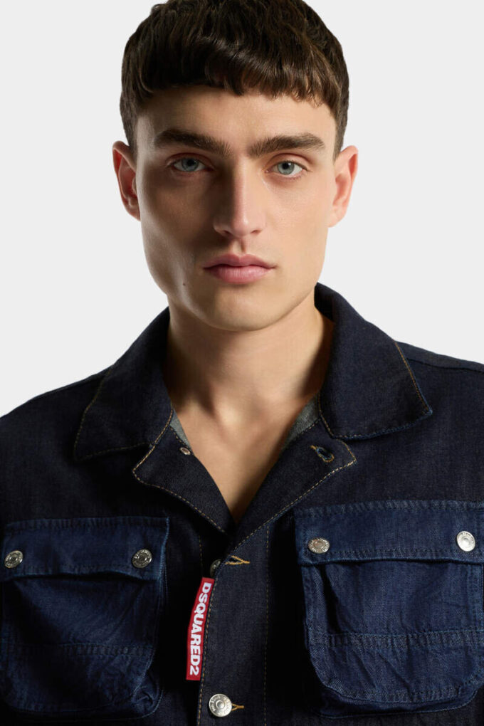 Veste en jean cargo délavage foncé Veste en jean cargo délavage foncé
