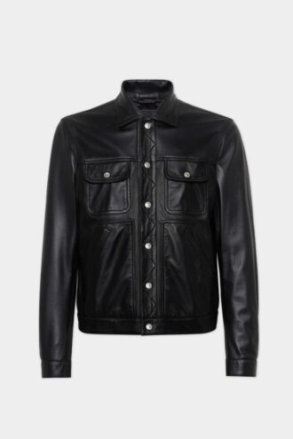 Veste en jean carrée en cuir