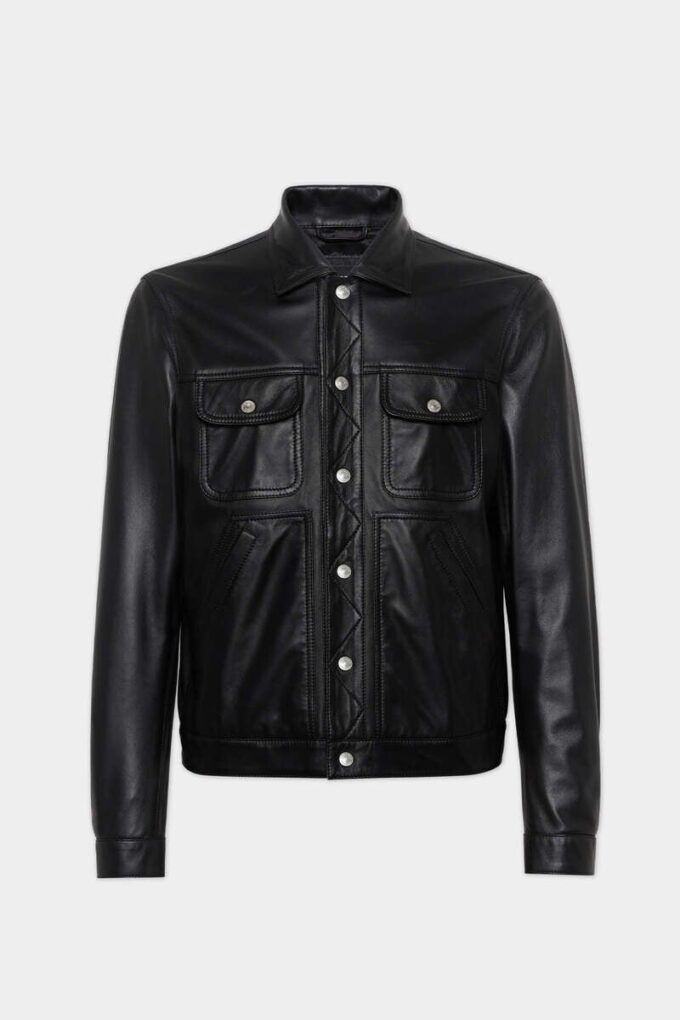 Veste en jean carrée en cuir Veste en jean carrée en cuir