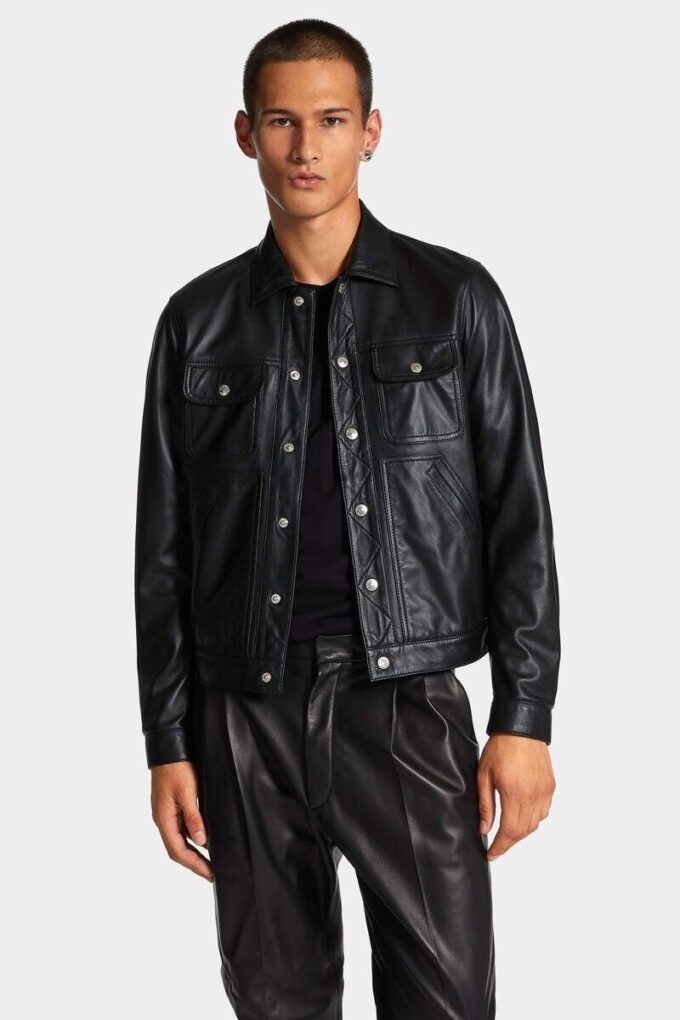 Veste en jean carrée en cuir Veste en jean carrée en cuir