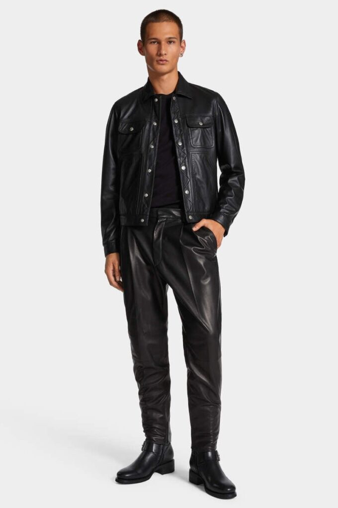 Veste en jean carrée en cuir Veste en jean carrée en cuir