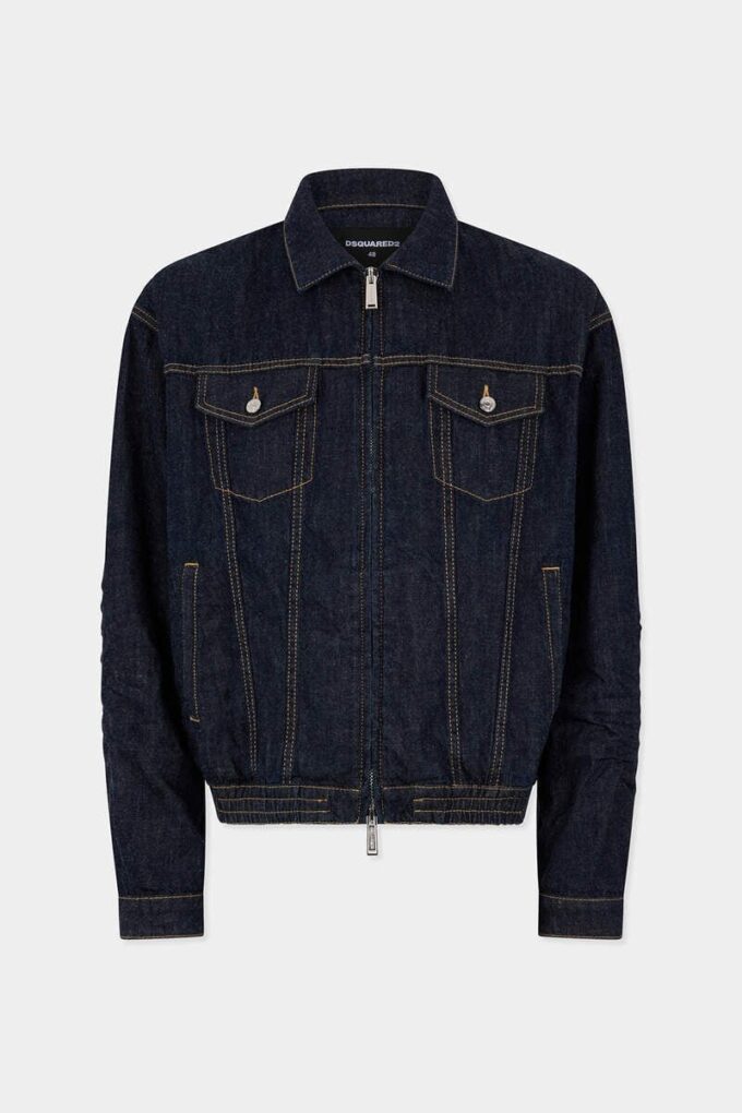 Veste en jean délavé foncé avec cordon de serrage Veste en jean délavé foncé avec cordon de serrage