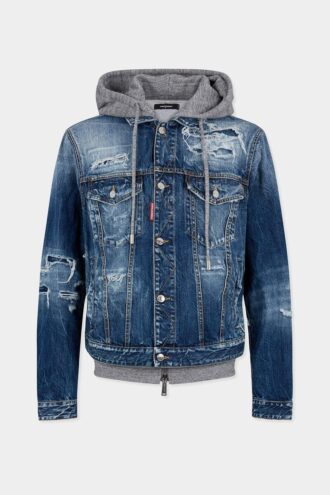 Veste en jean délavée à déchirures moyennes