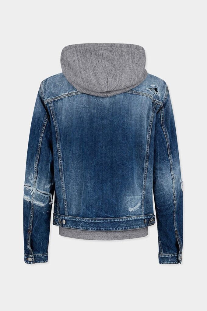 Veste en jean délavée à déchirures moyennes Veste en jean délavée à déchirures moyennes