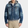 Veste en jean délavée à déchirures moyennes Veste en jean délavée à déchirures moyennes