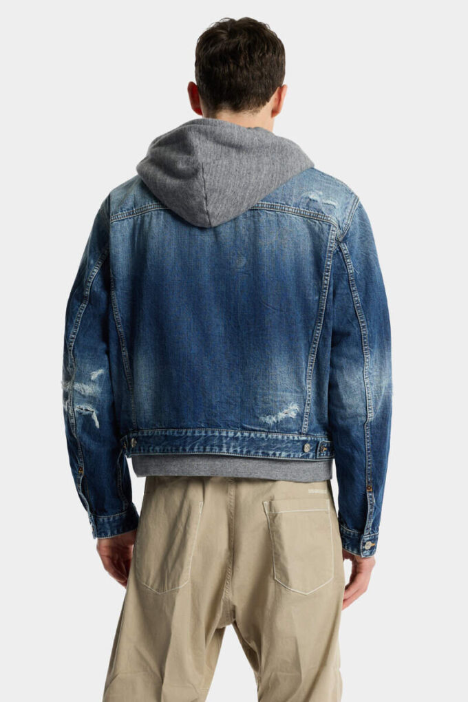 Veste en jean délavée à déchirures moyennes Veste en jean délavée à déchirures moyennes