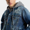 Veste en jean délavée à déchirures moyennes Veste en jean délavée à déchirures moyennes
