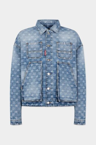 Veste en jean utilitaire délavée claire