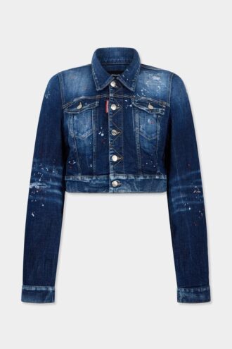 Veste en jeans Dean délavée à pois rouges moyens