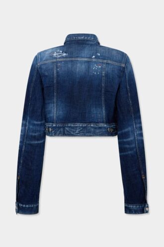 Veste en jeans Dean délavée à pois rouges moyens